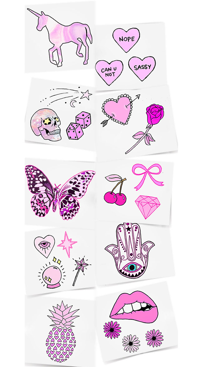 The Pretty In Pink Temporary Tattoo Pack, Body Stickers