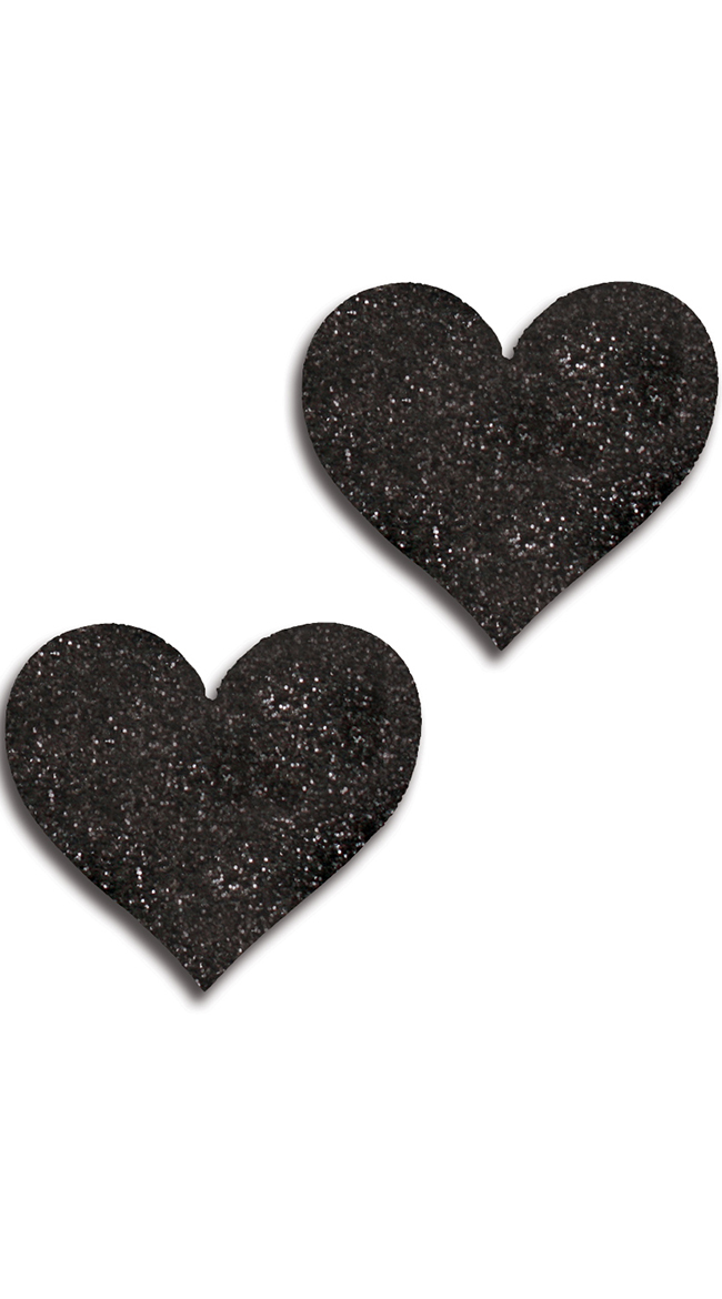 Black Glitter Heart Pasties, Black Heart Pasties