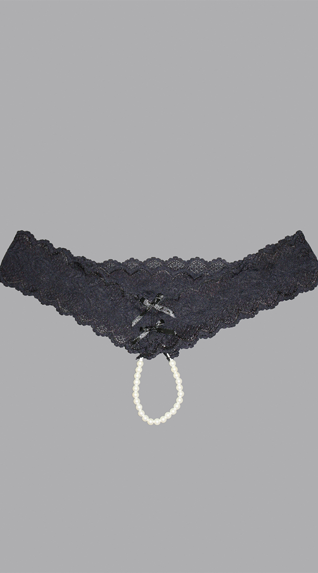 Plus Size Cheeky Lace Pearl String GString, plus size Pearl String Panties