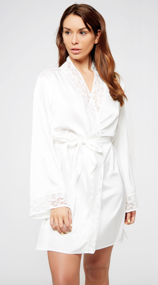 Elissa Satin Robe, White Satin Robe - Yandy.com