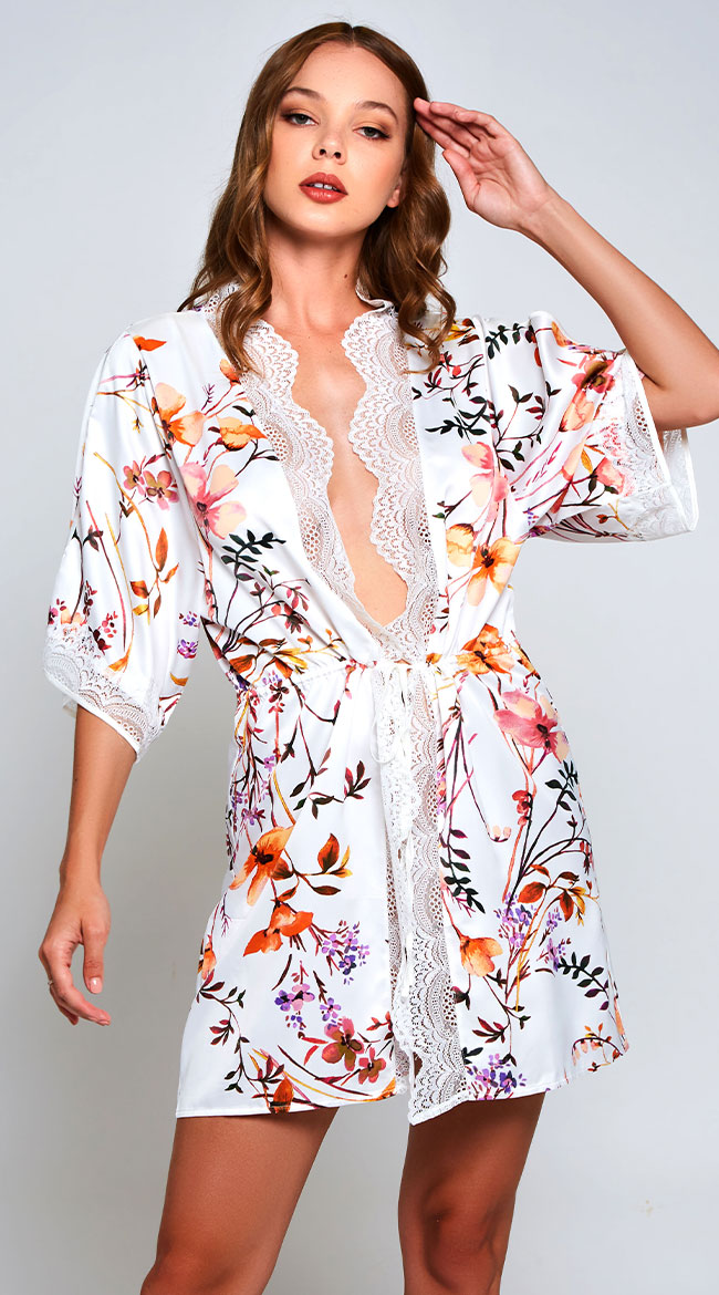 Lucia Floral Print Robe, Spring Satin Sleepwear - Yandy.com