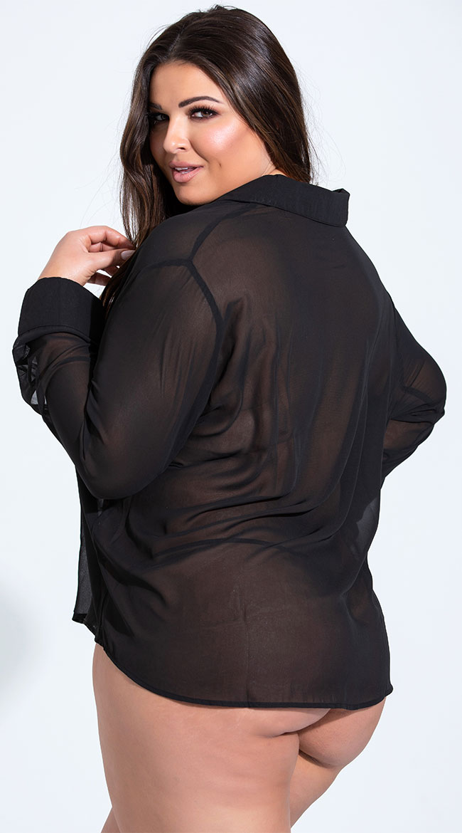 Plus Size French Cuffed Button Down Sleep Shirt, Plus Size Sleep Shirts