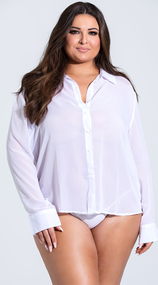 Plus Size Cuffed Button Down Sleep Shirt, Plus Size Sleep Shirts For Women, Plus Size Nightshirts