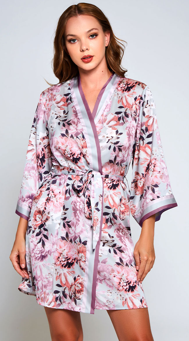 Leanne Floral Print Robe, Sexy Spring Satin Sleepwear - Yandy.com