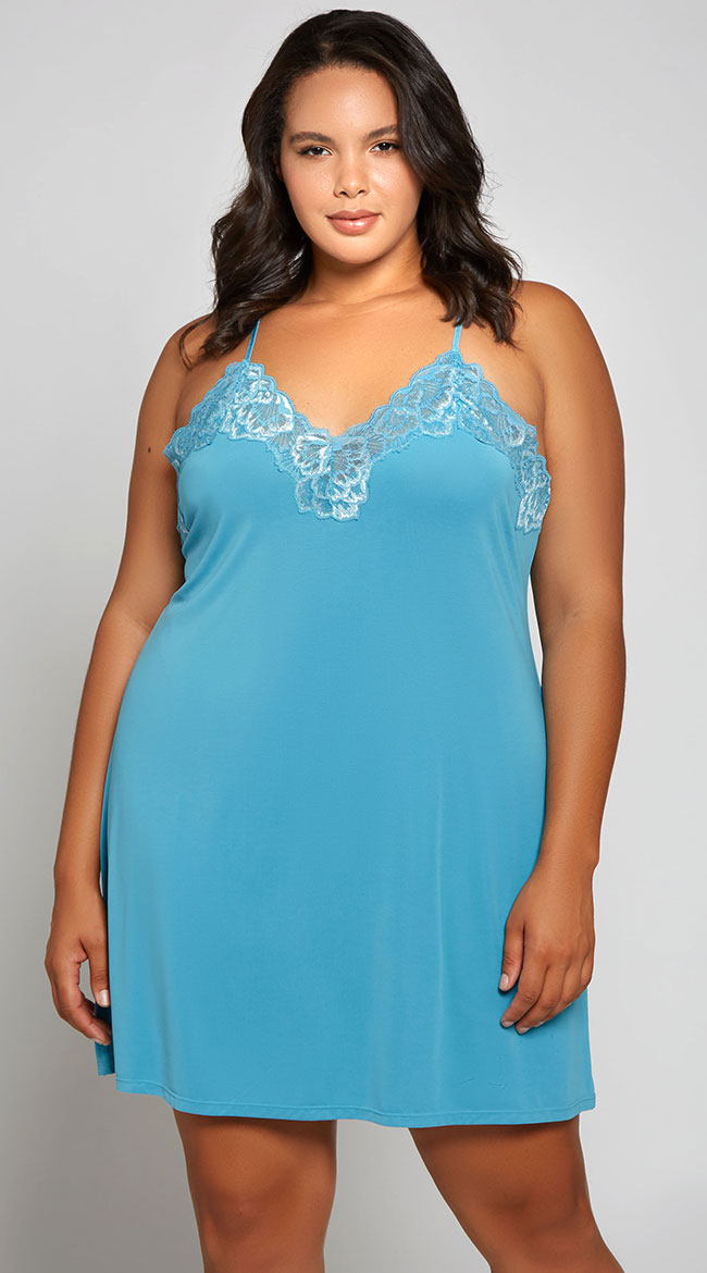 Plus Size Crystal Clear Nightgown, Blue Soft Comfy Lingerie-Yandy.com