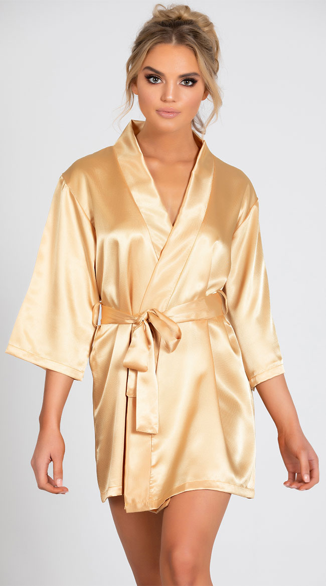 Lip Locked Satin Robe, Satin Robe with Matching Sash