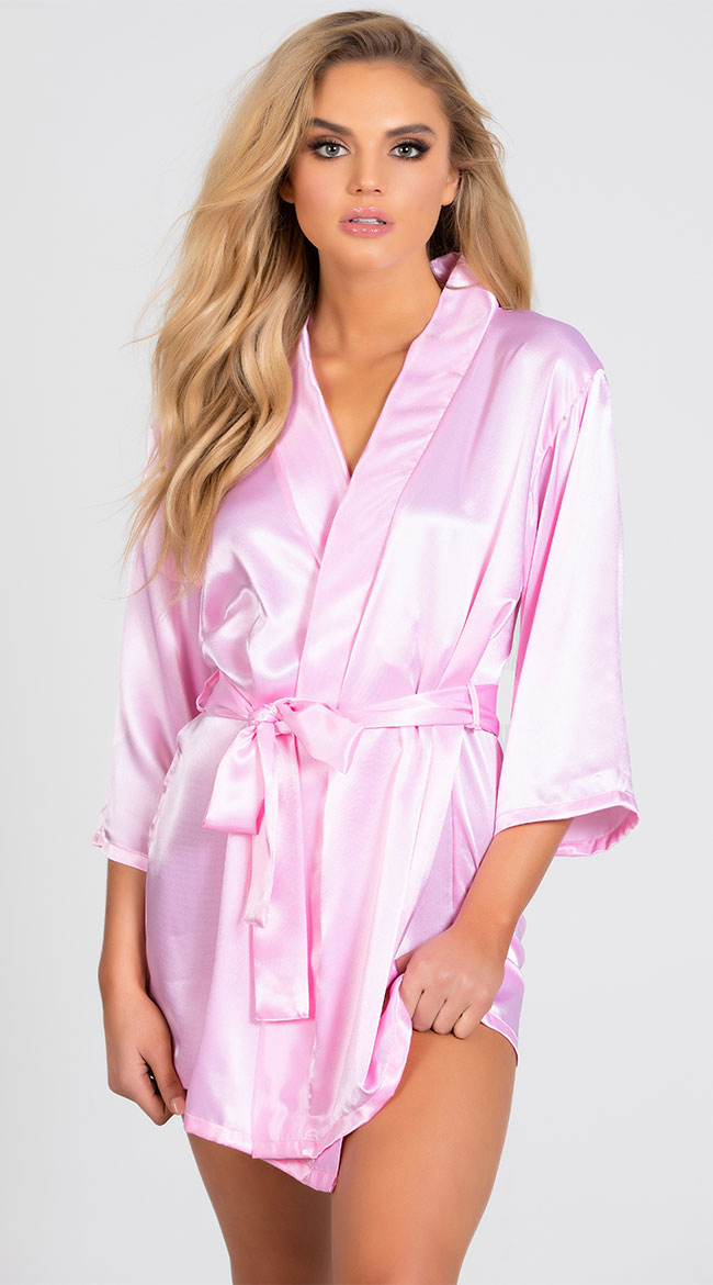 Lip Locked Satin Robe, Satin Robe with Matching Sash - Yandy.com