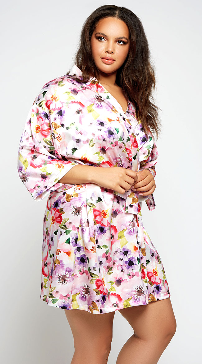 long floral satin robe