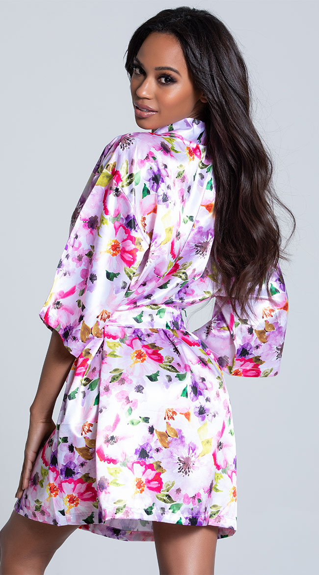 long floral satin robe
