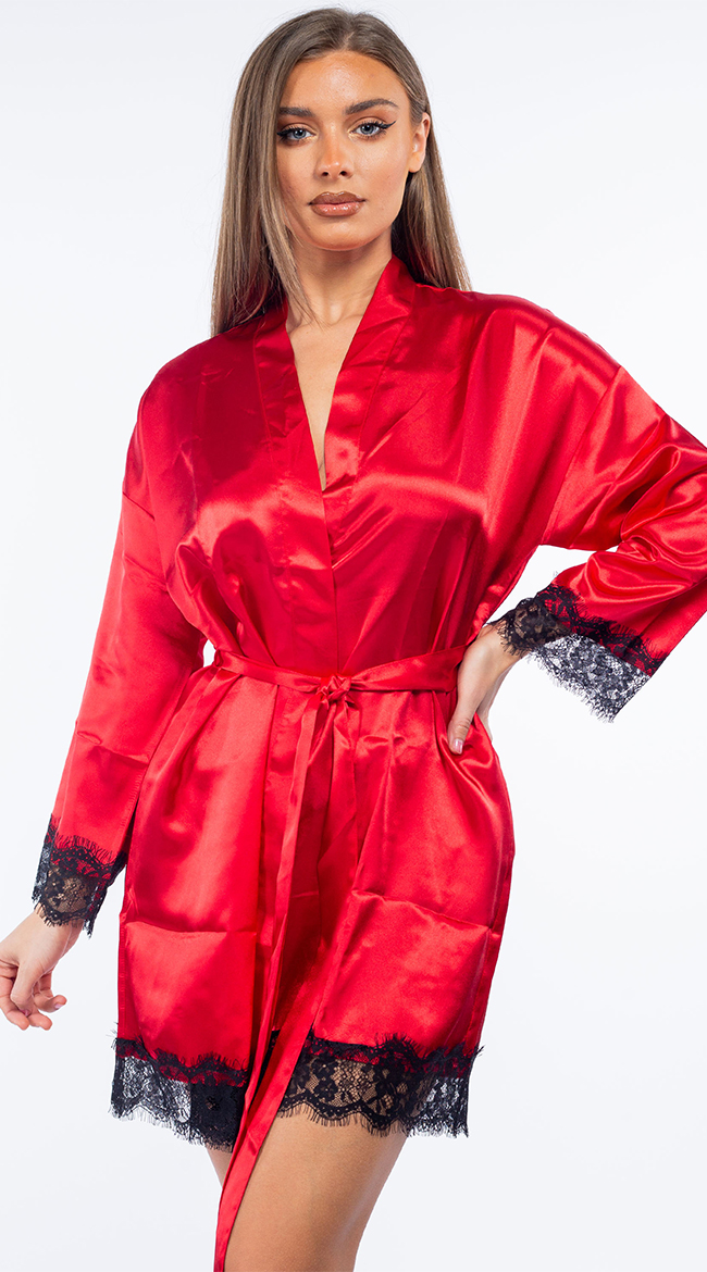 Satin and Lace Pajama Set, Robe and Shorts Set