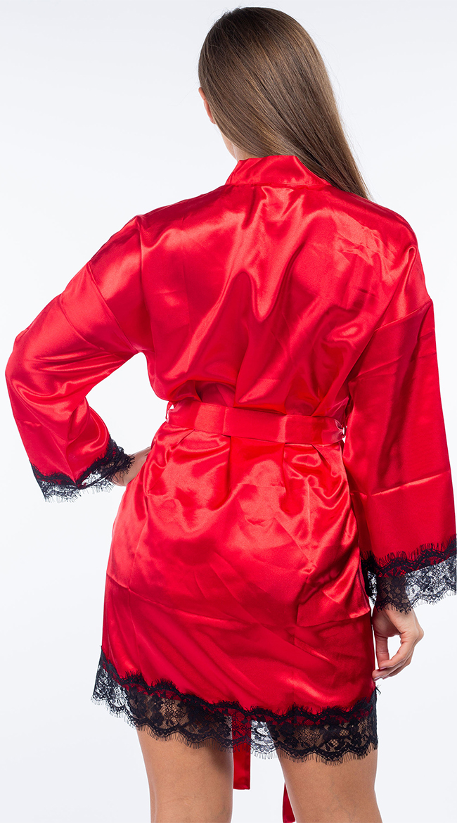 Satin and Lace Pajama Set, Robe and Shorts Set