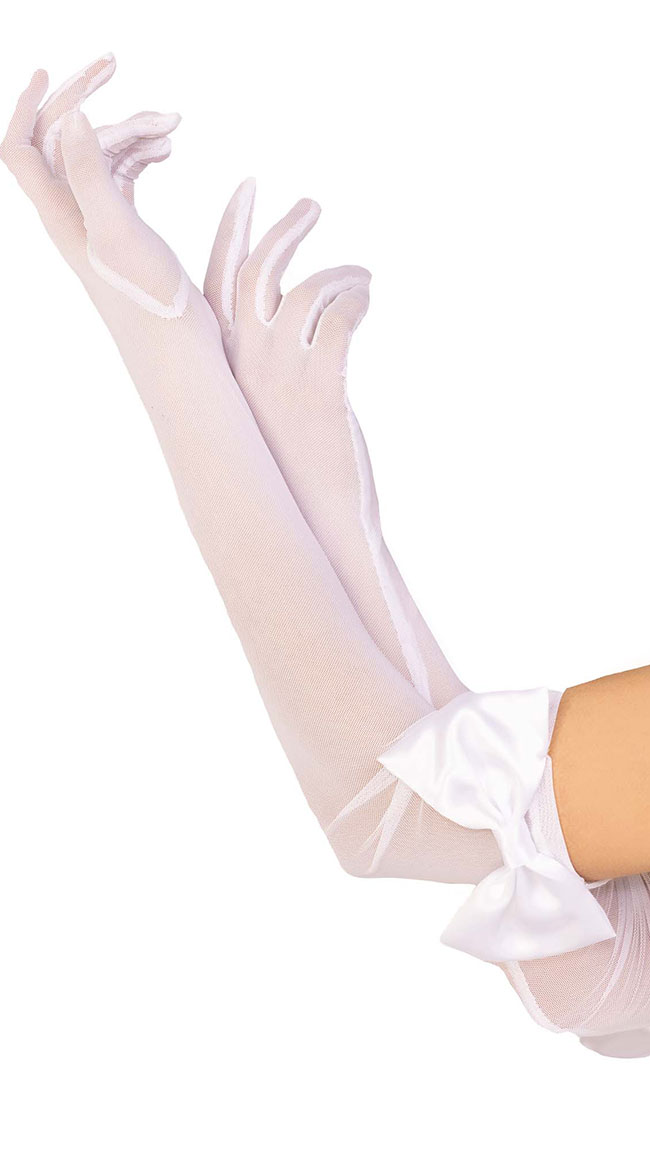 Sheer Mesh Opera Gloves with Bows, Bow Opera Gloves