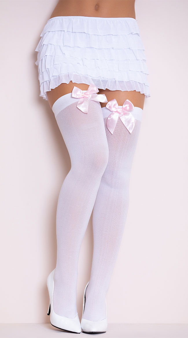 Opaque Thigh Highs With Satin Bow Thigh High Stockings Thigh High Stockings With Bow 