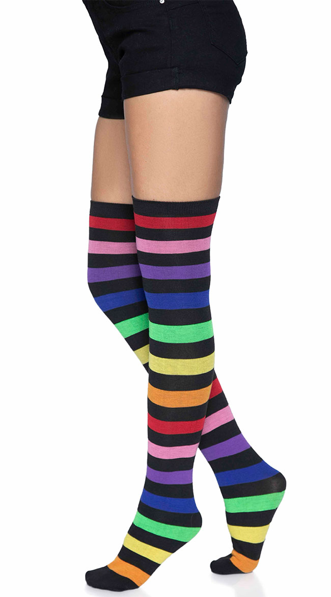 Rainbow Striped Thigh High Socks, Acrylic Rainbow Thigh High Socks ...
