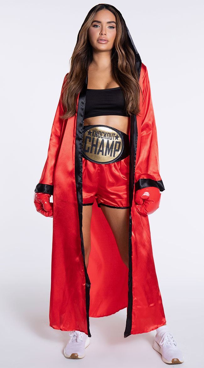 Leg Avenue Women's 5 Pc Knockout Champ Boxer Costume with Bandeau Top,  Shorts, Hooded Robe, Belt, Gloves