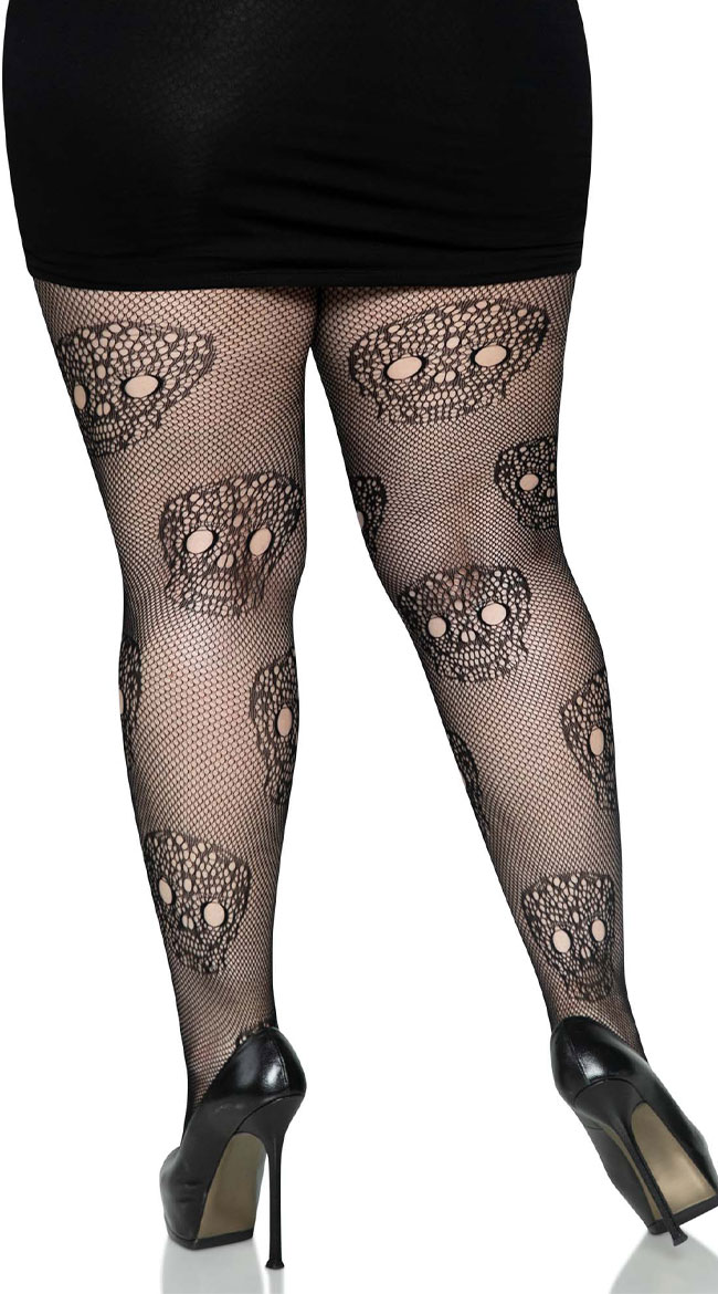 Plus Size Skull Pantyhose, Plus Size Skill Tights