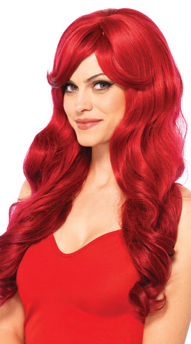 Long Wavy Red Wig, Long Red Costume Wig