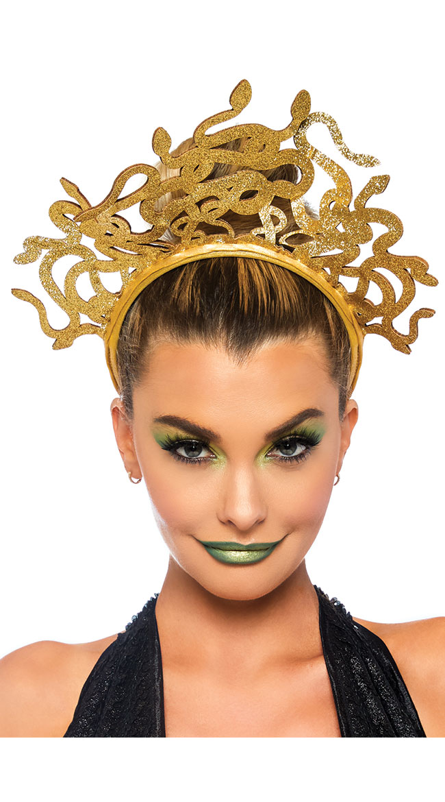 Medusa Glittering Snake Headband, gold snake headband - Yandy.com