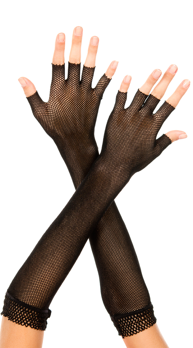 Black Mesh and Lace Gloves