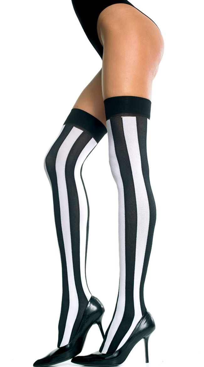 vertical striped thigh high stockings