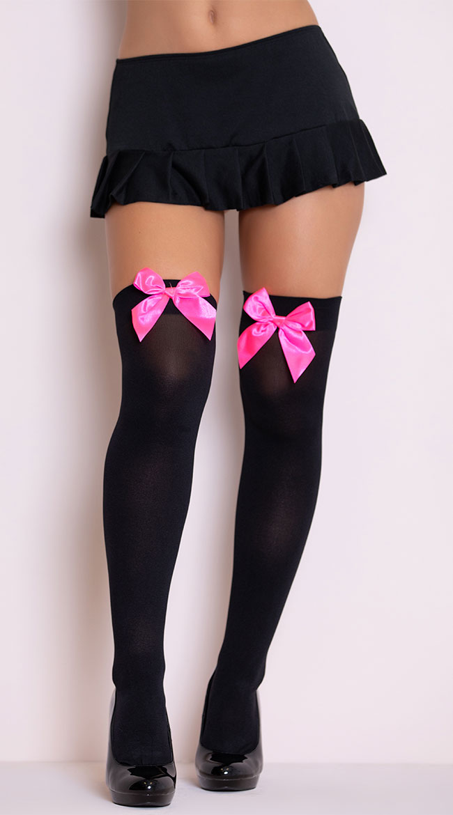 Opaque Thigh Highs With Satin Bow Costume Hosiery Costume Thigh High Satin Bow Thigh High 4057