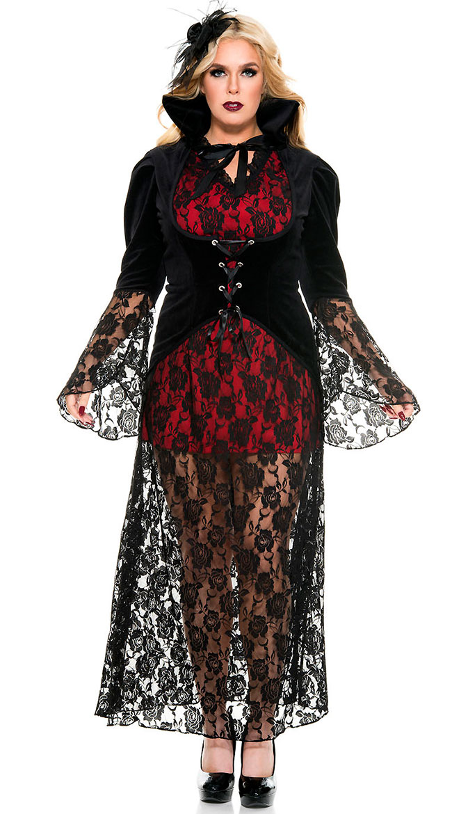 Plus Size Black Widow Vampire Costume, plus size sexy vampire costume