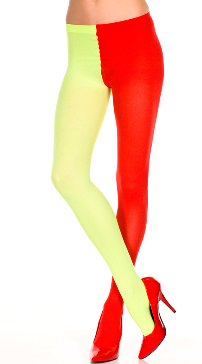 Multicolored Tights, Opaque Jester Tights, Two Toned Tights, Jester Leggings