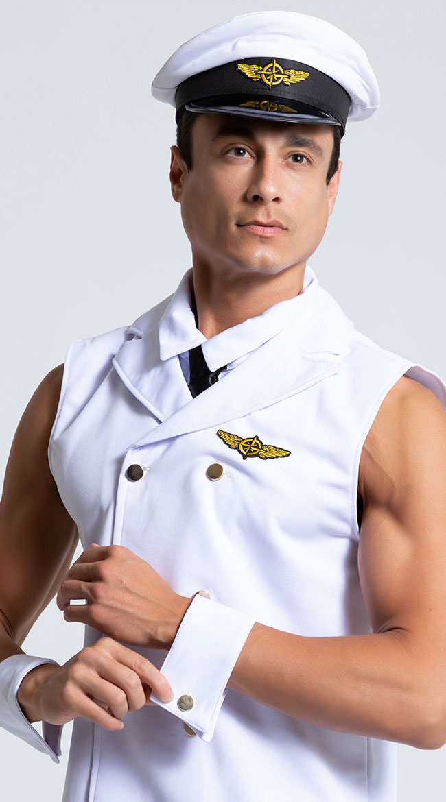 Men S Sexy Sleeveless Pilot Costume Airplane Pilot Costume Airline