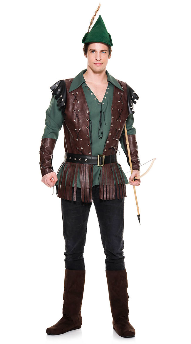 Men's Charitable Robin Costume, Men's Robin Hood Wet Look Costume ...
