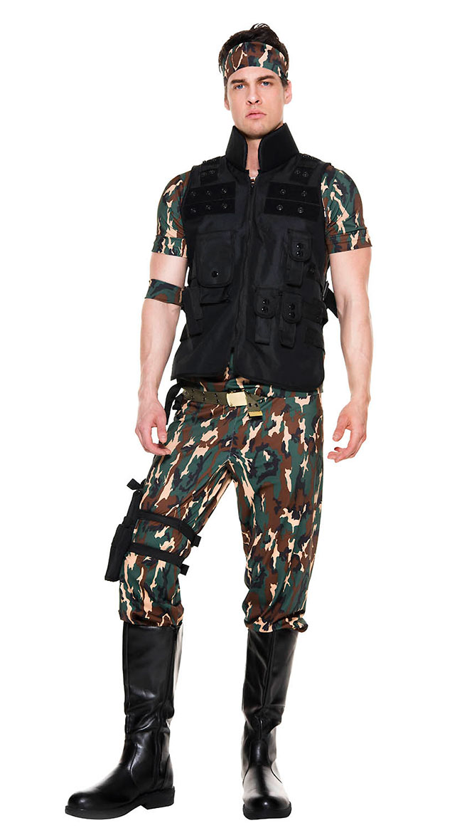 Men's Army Salute Costume, Men's Camouflage Army Soldier Costume ...
