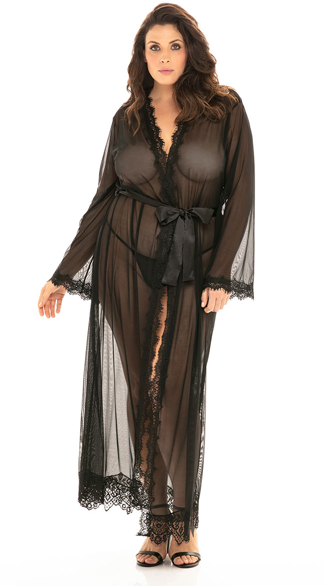 plus size long lace robe
