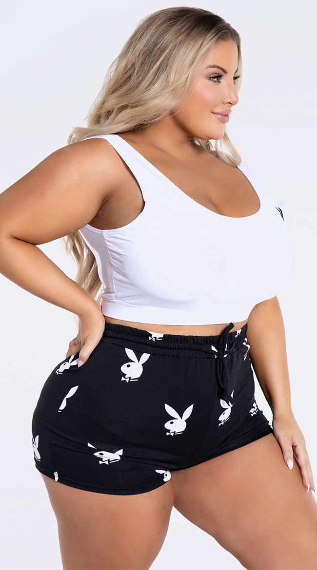 Playboy Plus Size Entertainment Lounge Short Set, Plus Size Bunny