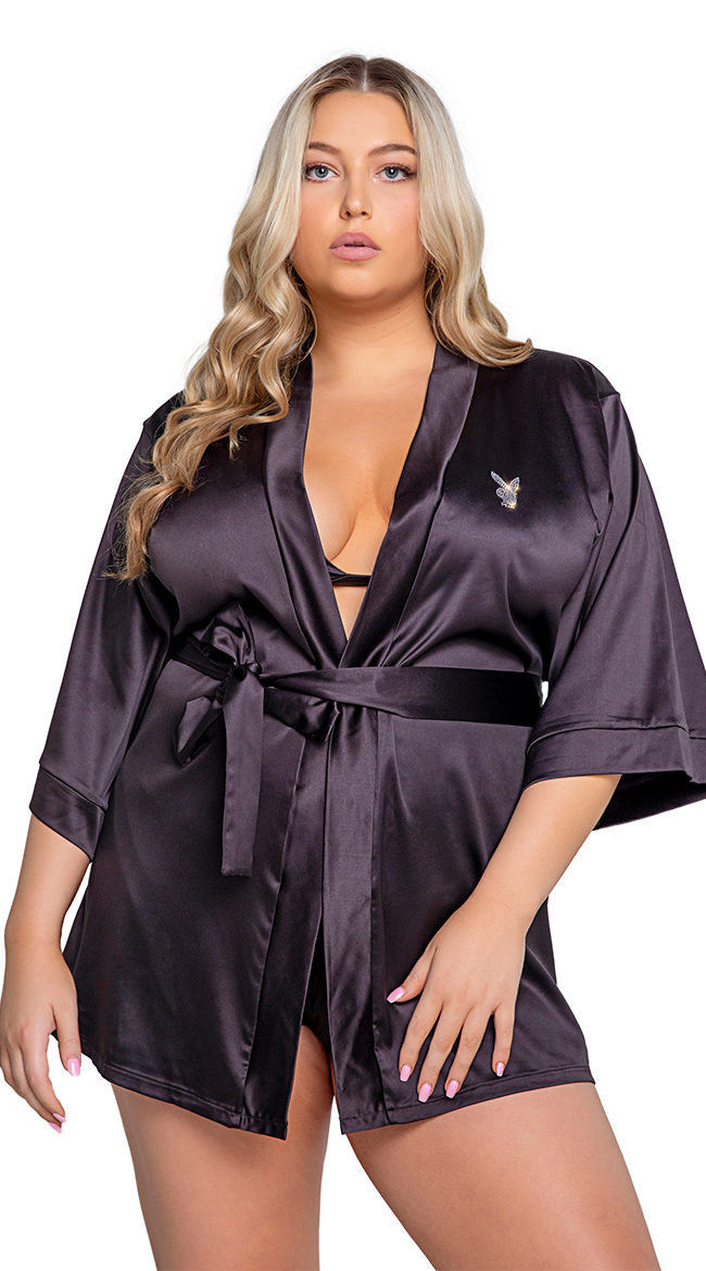 Plus Size Playboy Sparkling Bunny Robe, Plus Size Short Playboy Robe ...