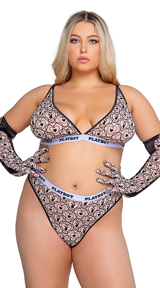 Plus Size Playboy Bunny Sport Bra Set, Plus Size Playboy Comfortable Bra  Set 