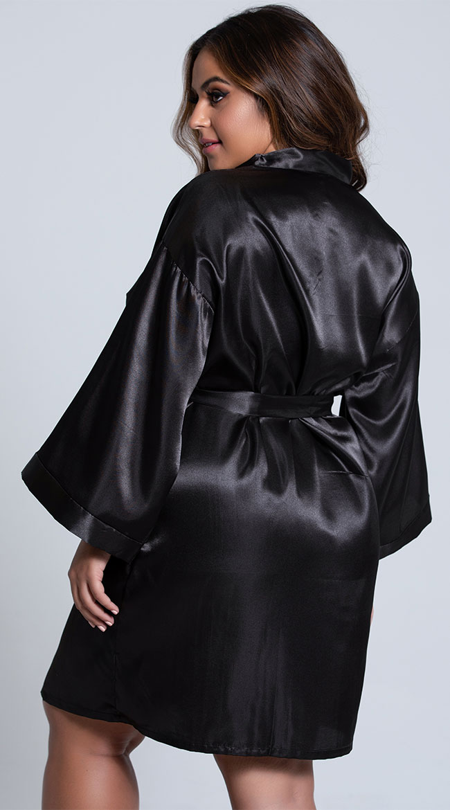 Plus Size Midnight Satin Robe, short satin robe - Yandy.com