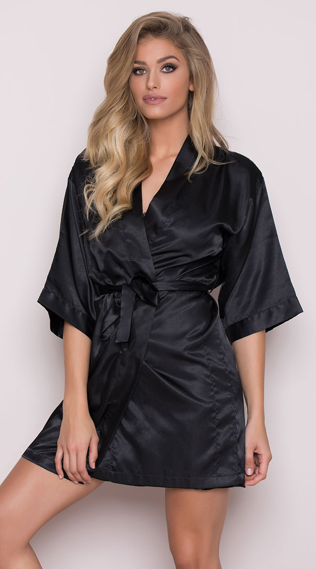 Midnight Satin Robe, short satin robe - Yandy.com