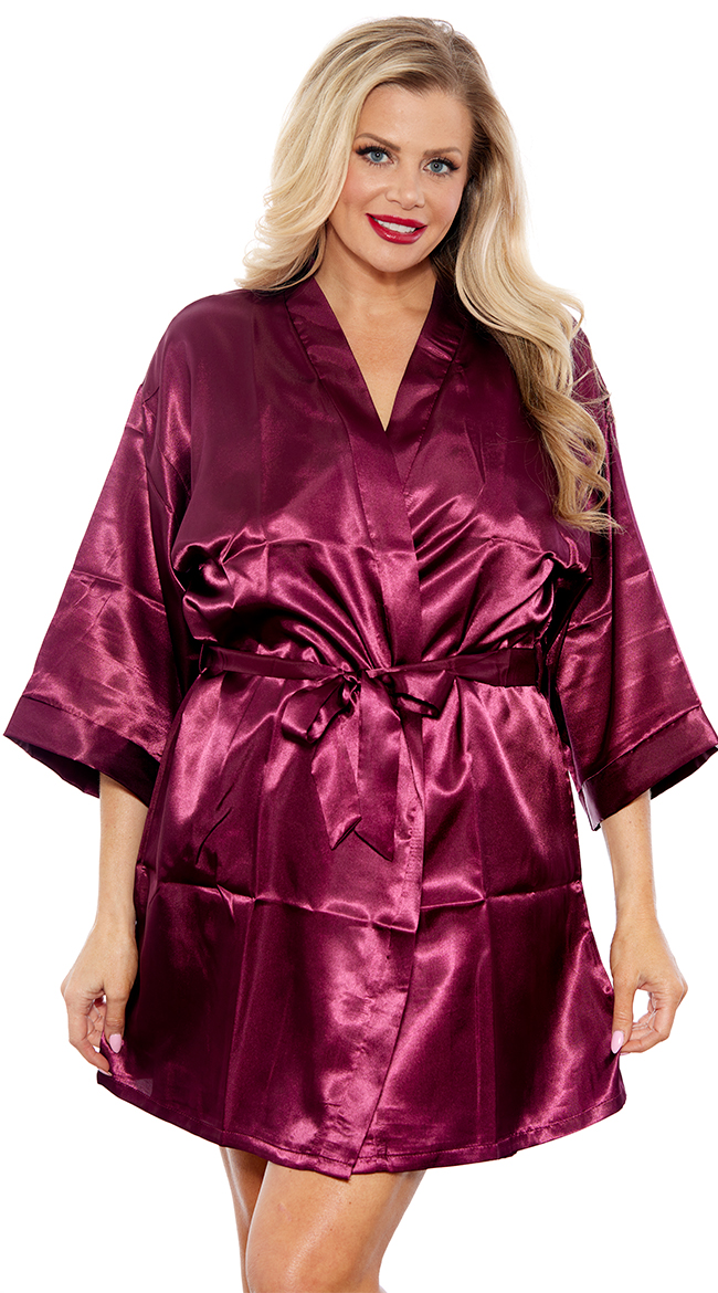 Plus Size Midnight Satin Robe, short satin robe - Yandy.com