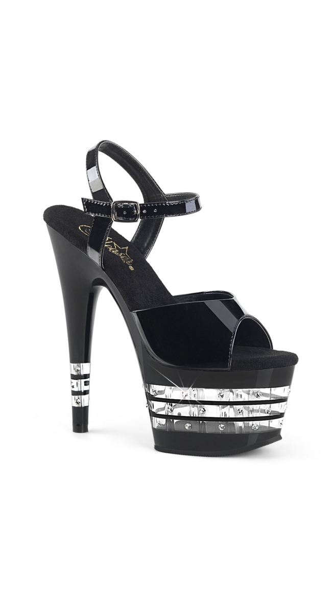 7 Inch Black Patent Rhinestone Platform Sandal, 7 Inch Clear Stripe ...