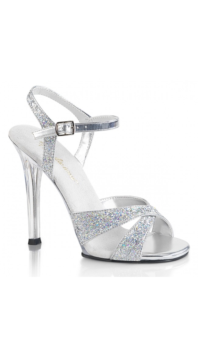 4 1/2 Inch Silver Glitter Sandal, 4 1/2 Inch Metallic Silver Sandal
