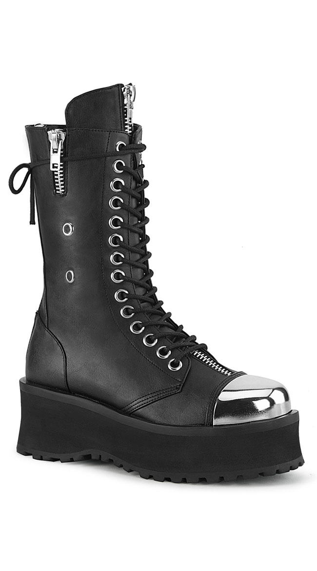 Unisex Steel Toe Platform Boots, Black Platform Boots