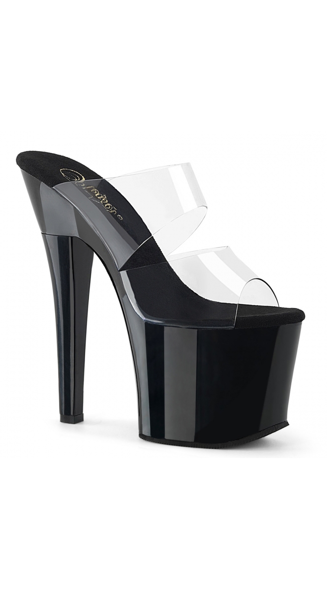 7 Inch Black Double Band Slide, 7 Inch Clear Band Platform Sandal - Yandy.com