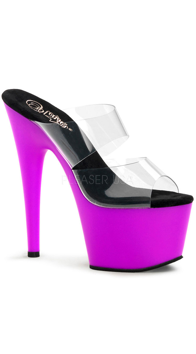 7 Inch Stiletto Heel Neon Bottom Platform Slide, 7