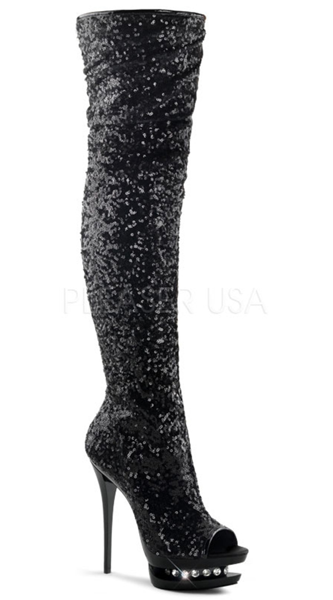 Sequin Peep Toe Thigh High Boot with 6 Inch Heel, Thigh High ...