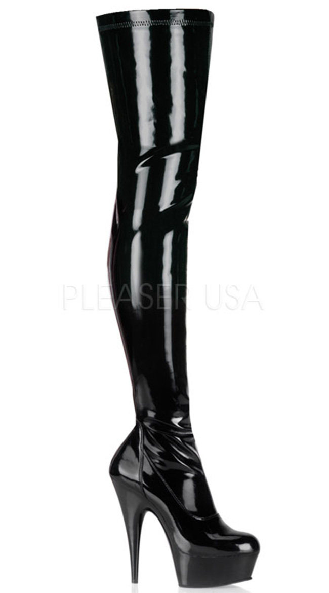 black latex thigh high boots