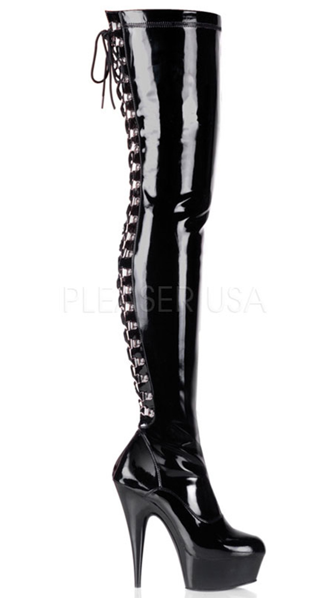 6 Inch Back Lace Platform Thigh Boot with Side Zipper