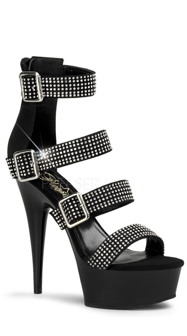 Black Pu Square Toe Strappy High Heeled Sandals | PrettyLittleThing USA in 2020 | Strappy high 