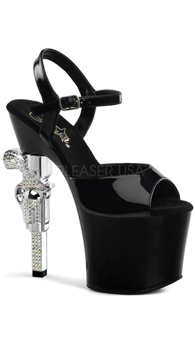 Embellished Gun Heel Sandals, 7" R/s Embellished Gun Heel, 3 1/4" Pf