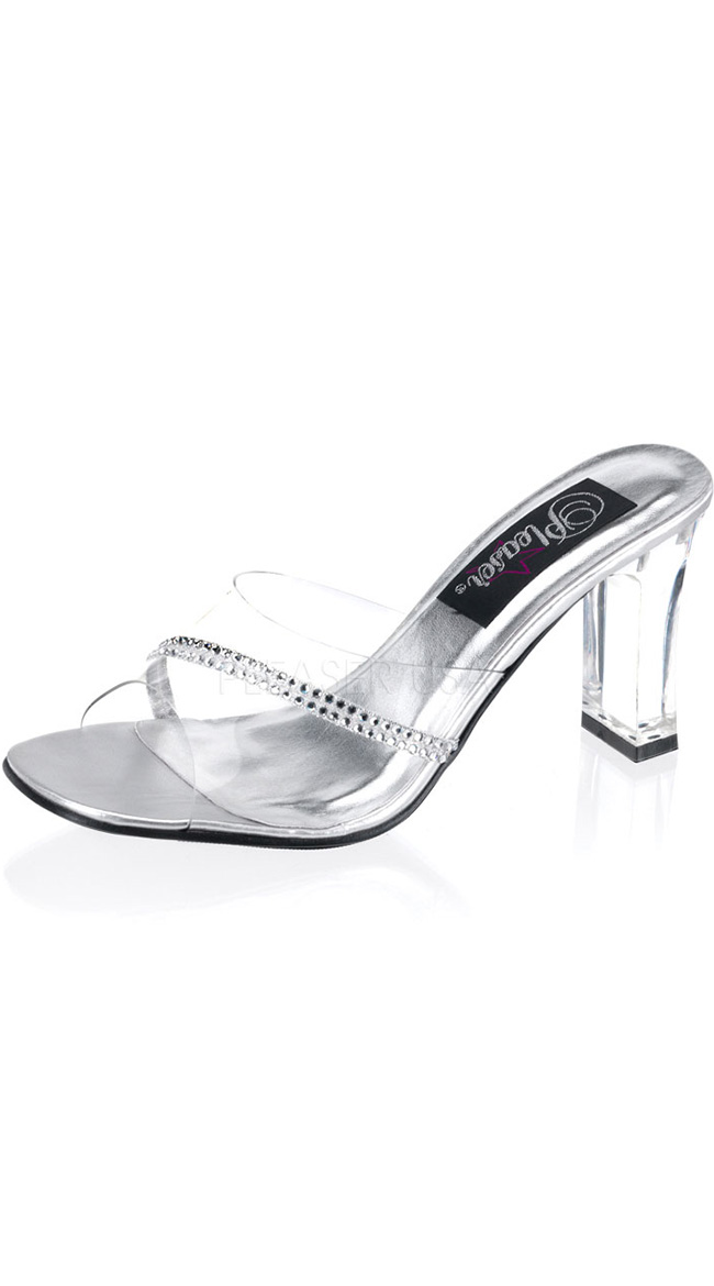 3 1/4 Inch Square Heel Slide, Clear Slide Sandal - Yandy.com