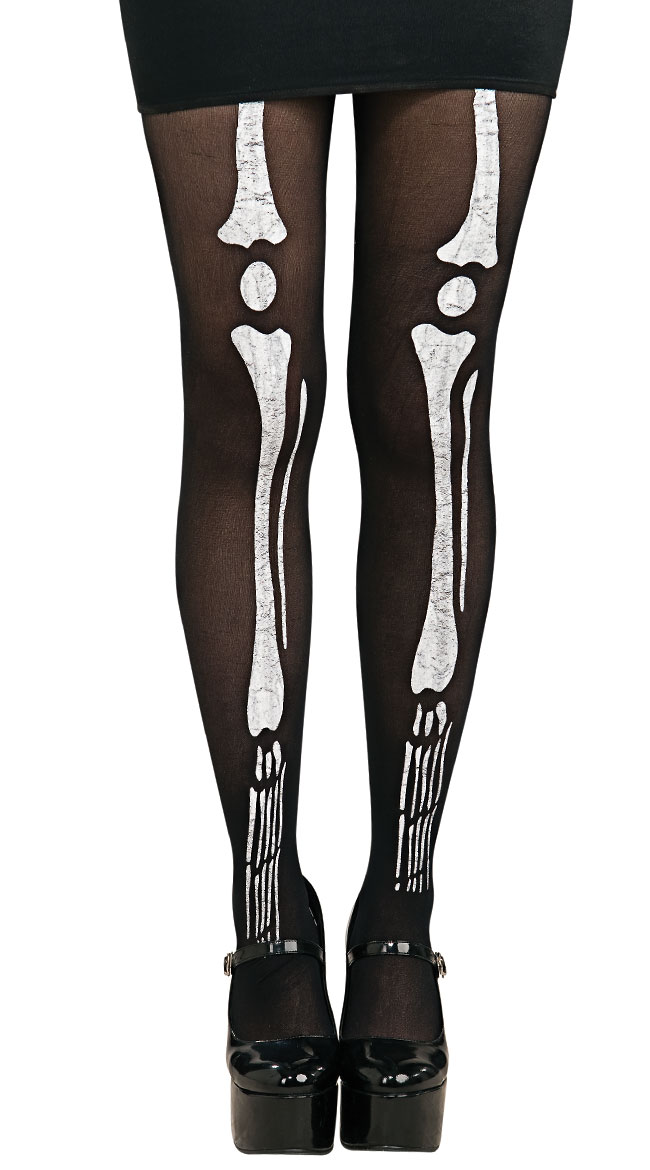 Bone Tights, Bone Print Pantyhose, Halloween Costume Pantyhose