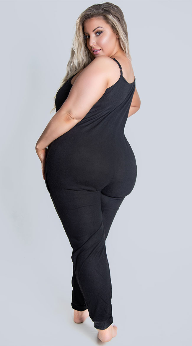 Plus Size Comfy Pajama Pocket Jumpsuit, Plus Size Soft Knit Pajama